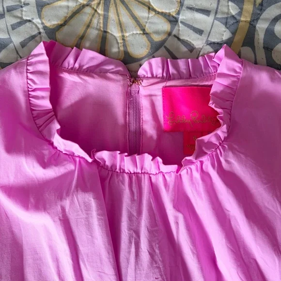 Lilly Pulitzer Elina Cotton Poplin Stretch Tiered Ruffle Rose Pink Dress, 6 - Picture 14 of 16